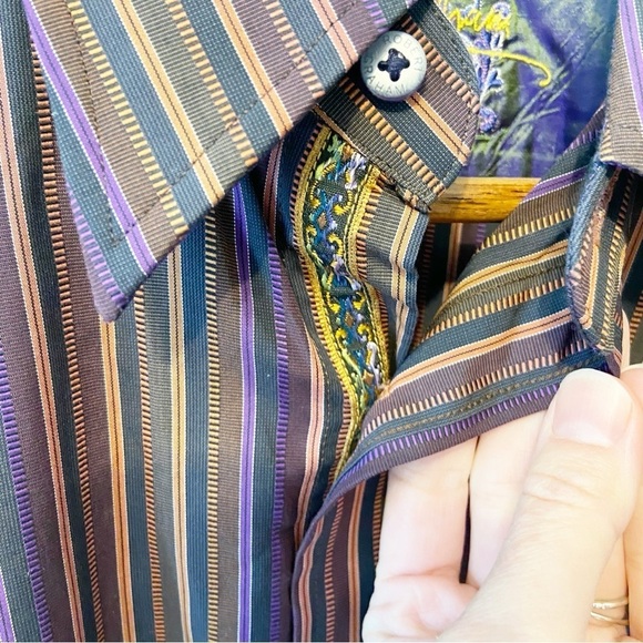 Robert Graham Men’s Buttondown Stripped Cotton Dress Shirt Flip Cuff Size Medium - Picture 7 of 12